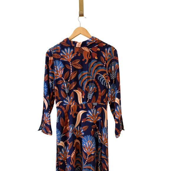 Farm Rio Nature Beauty Long Sleeve Maxi Dress Blue Print S - Picture 7 of 10